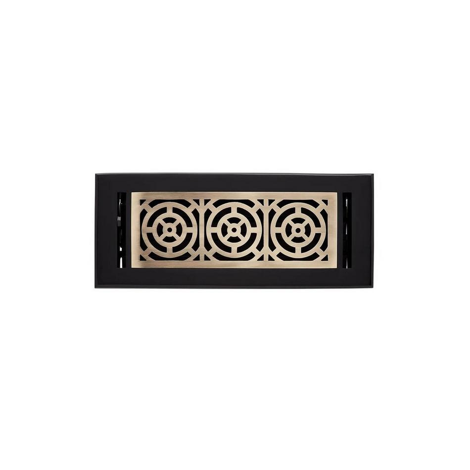 Burrel Two-Tone Brass Floor Register Matte Black/Antique Brass 4" x 12" (5-5/8" x 13-1/2" Overall), , large image number 0