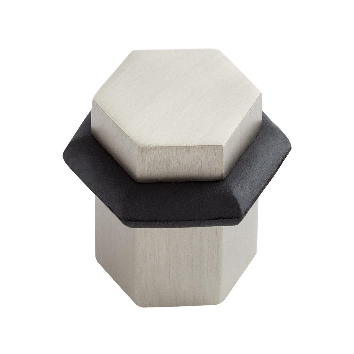 Mateo Solid Brass Hexagonal Floor-Mount Door Stop - Brushed Nickel