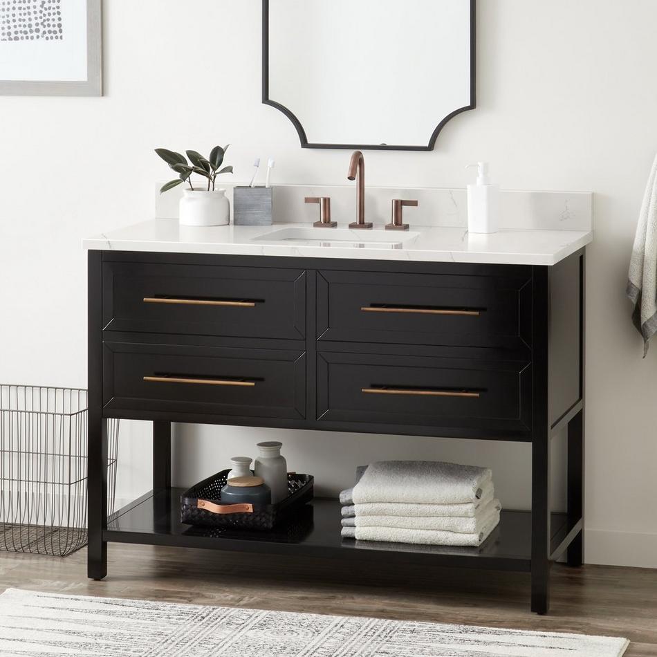 48" Robertson Vanity - Black - Feathered White Widespread, White RUM Sink, , large image number 0