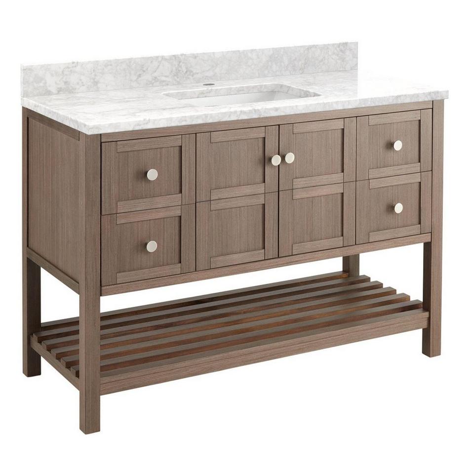 48" Olsen Console Vanity - Ash Brown - BN Hardware - Carrara 1 Hole, White RUM Sink, , large image number 1
