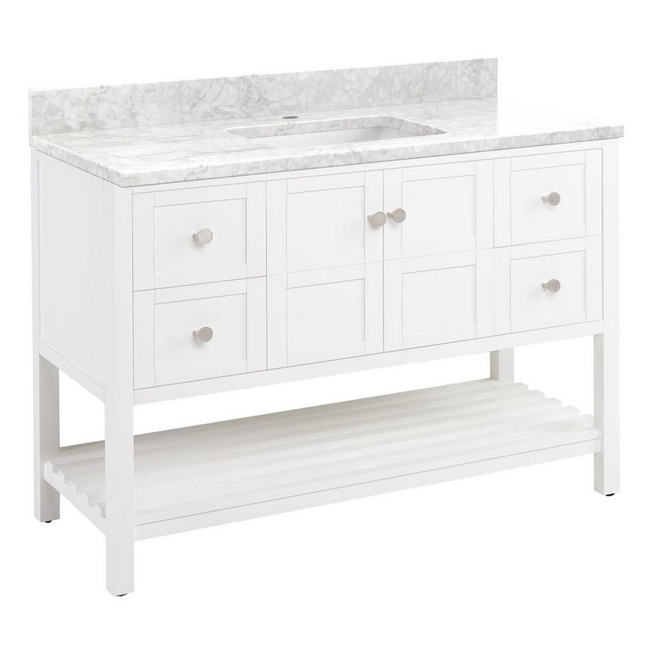 48" Olsen Console Vanity - Soft White - BN Hardware - Carrara 1 Hole, White RUM Sink, , large image number 1
