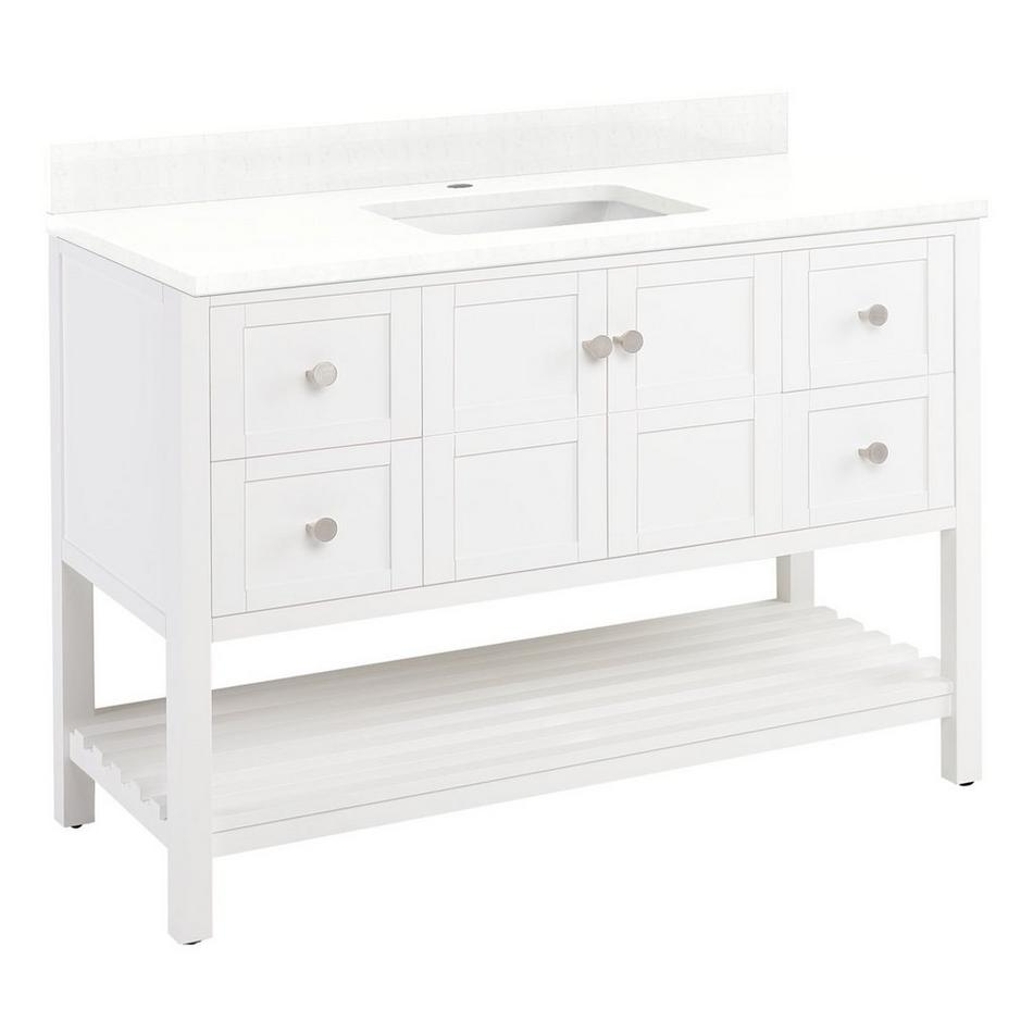 48" Olsen Console Vanity - Soft White - BN Hardware - Feathered White 1 Hole, White RUM Sink, , large image number 0