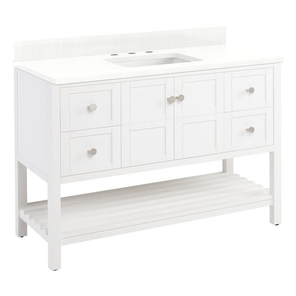 48" Olsen Console Vanity - Soft White - BN Hardware - Feathered White Widespread, White RUM Sink, , large image number 0