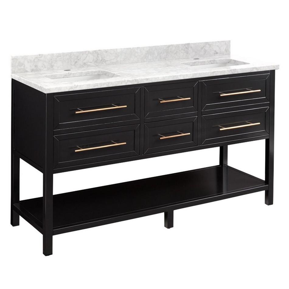 60" Robertson Double Console Vanity - Black - Carrara 1 Hole, White RUM Sinks, , large image number 0