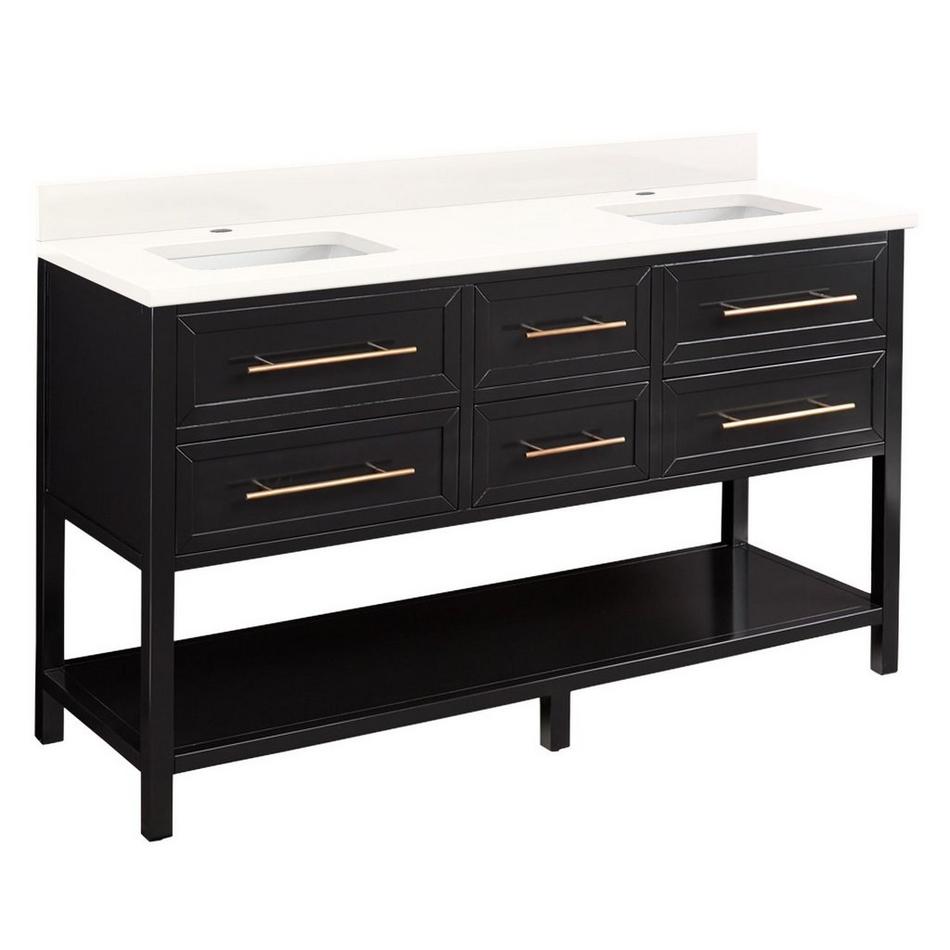 60" Robertson Double Console Vanity - Black - Arctic White 1 Hole, White RUM Sinks, , large image number 0