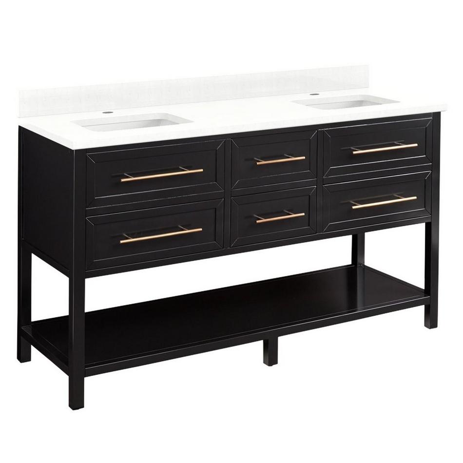 60" Robertson Double Console Vanity - Black - Feathered White 1 Hole, White RUM Sinks, , large image number 0