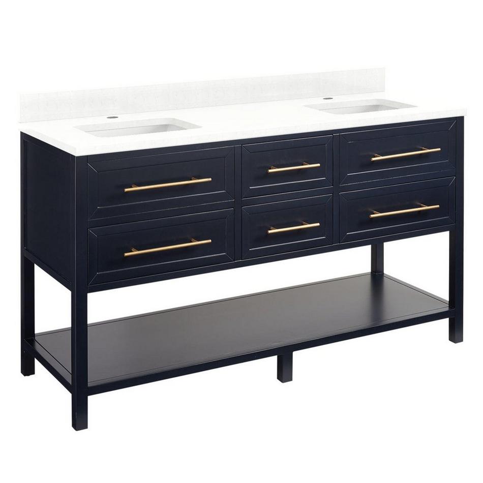 60" Robertson Mahogany Console Double Vanity-Midnight Navy Blue-Feather White 1 Hole, White RUM Sink, , large image number 1