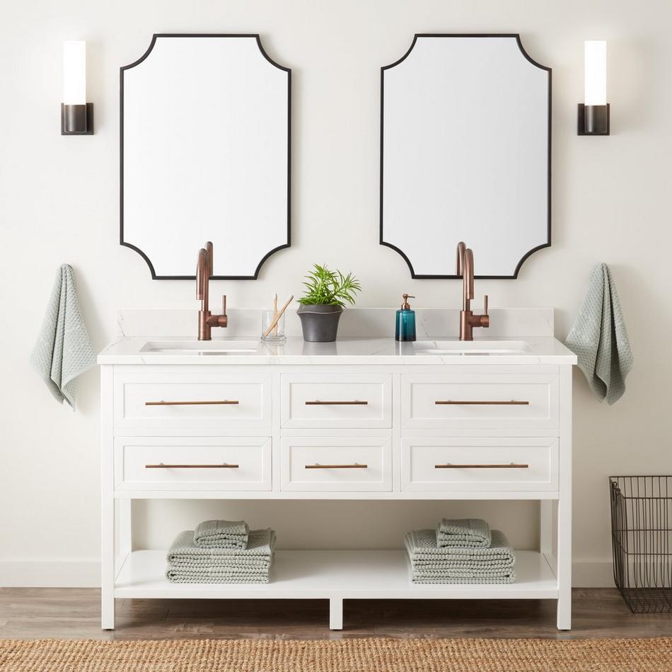 60" Robertson Double Vanity - Bright White - Feathered White 1 Hole, White RUM Sinks, , large image number 0