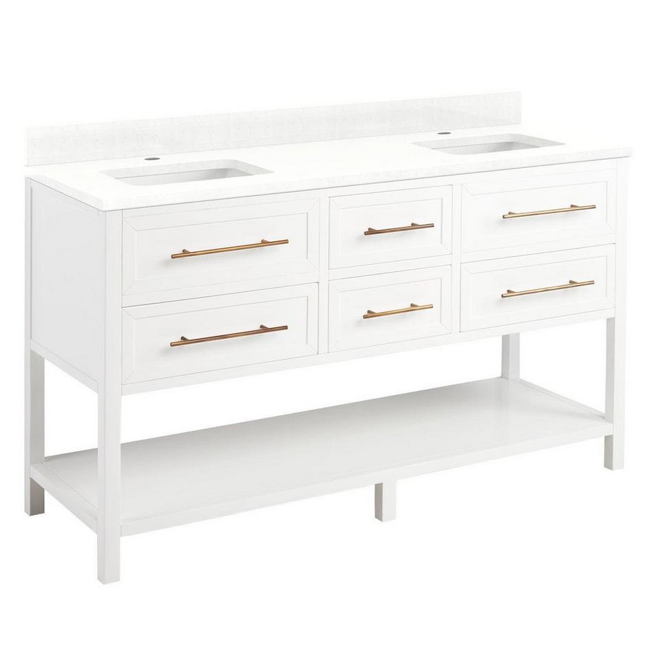 60" Robertson Double Vanity - Bright White - Feathered White 1 Hole, White RUM Sinks, , large image number 1