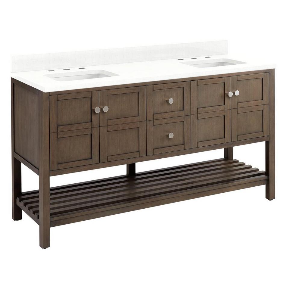 60" Olsen Double Console Vanity - Ash Brown - BN HW - Feathered White Widespread, White RUM Sinks, , large image number 0
