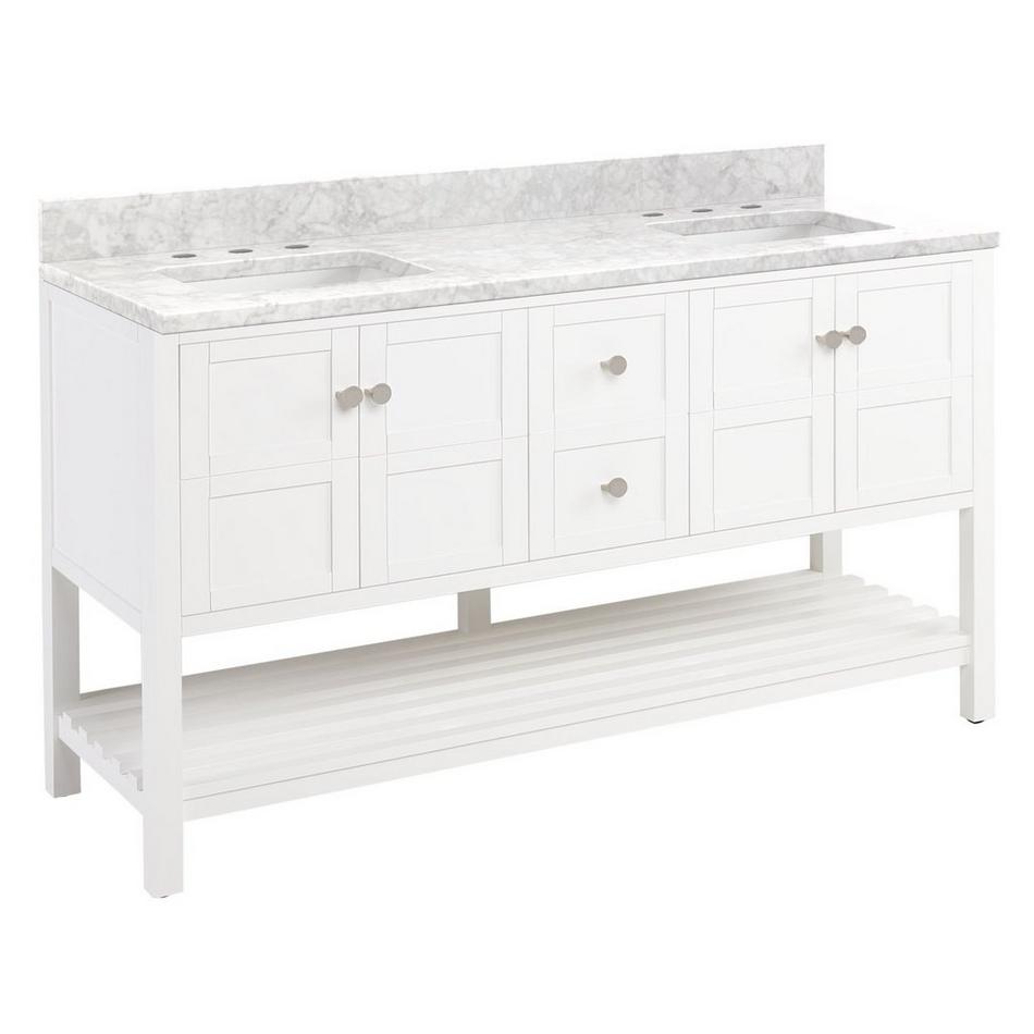 60" Olsen Double Console Vanity - Soft White - BN HW - Carrara Widespread, White RUM Sinks, , large image number 1
