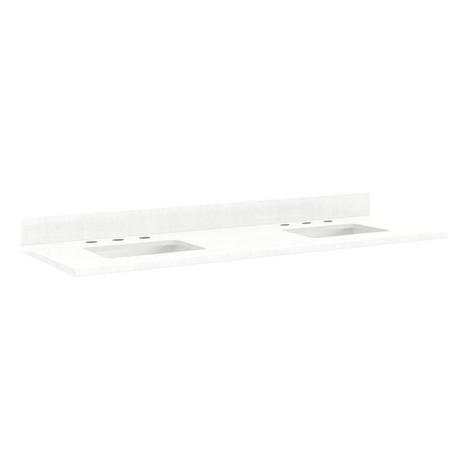 61" Quartz Top for Rectangular Sinks - 30-1/2" Centers - 8" - Feathered White - White Sinks, , large image number 0
