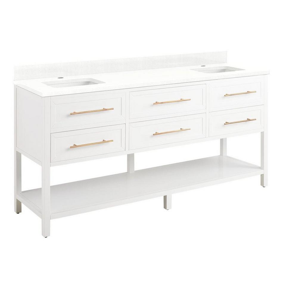 72" Robertson Double for Rect Undermount Sinks - Bright White - Feathered White Quartz 8" - Sink, , large image number 1