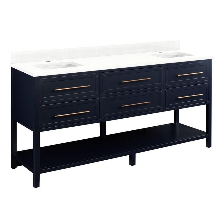 72" Robertson Dbl for Rect Undermount  - Midnight Navy - Feathered White Quartz Single Hole - Sink, , large image number 1