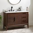 48" Aliso Teak Vanity for Left Offset Rectangular Undermount Sink - Java - Carrara Marble 8" - White, , large image number 0