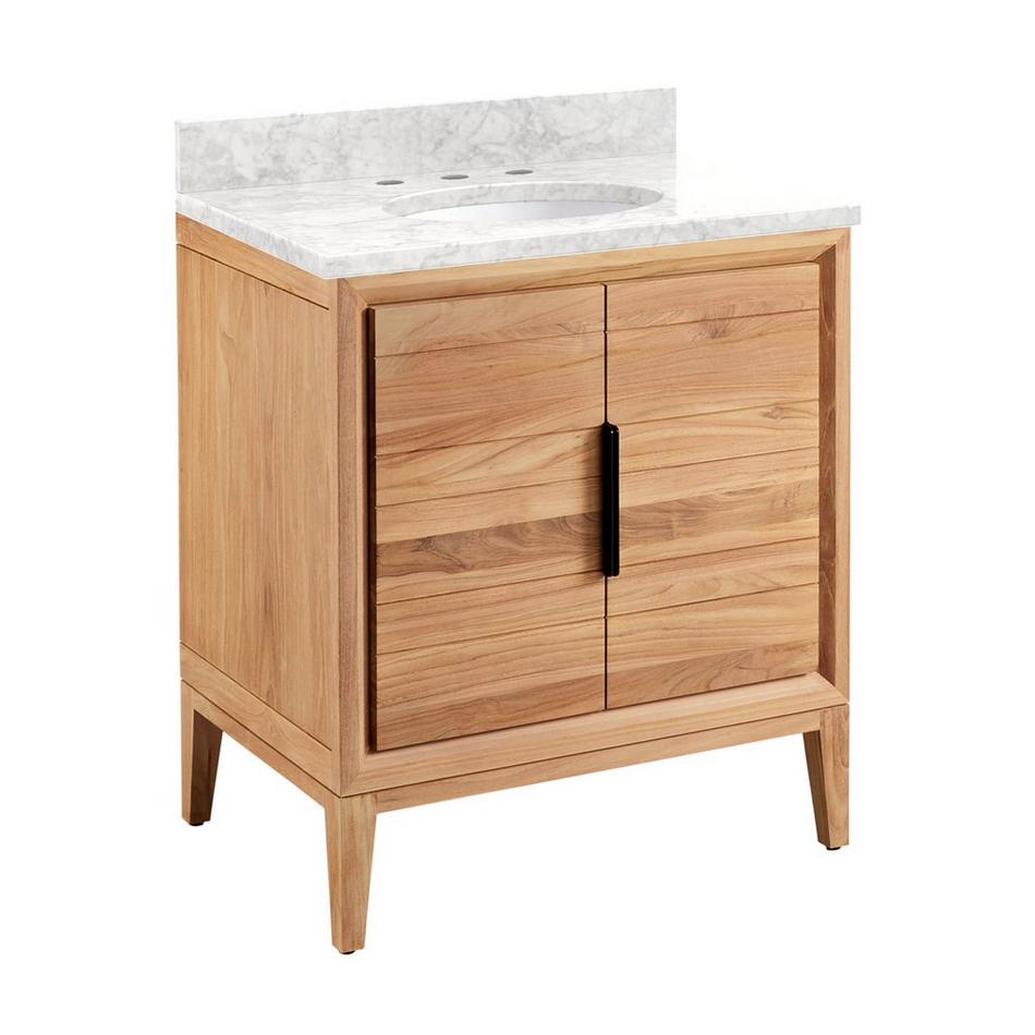 30" Aliso Teak Vanity for Undermount Sink - Natural Teak - Carrara Marble 8" - White Sink, , large image number 0