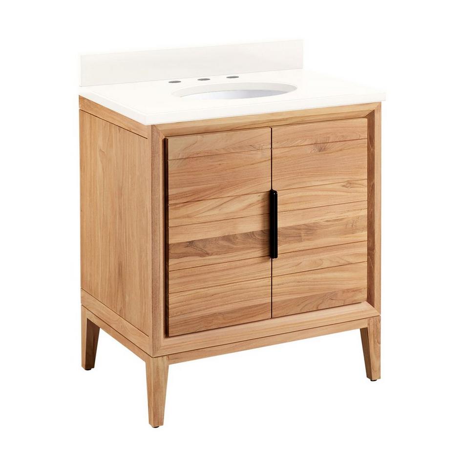 30" Aliso Teak Vanity for Undermount Sink - Natural Teak - Arctic White Quartz 8" - White Sink, , large image number 0