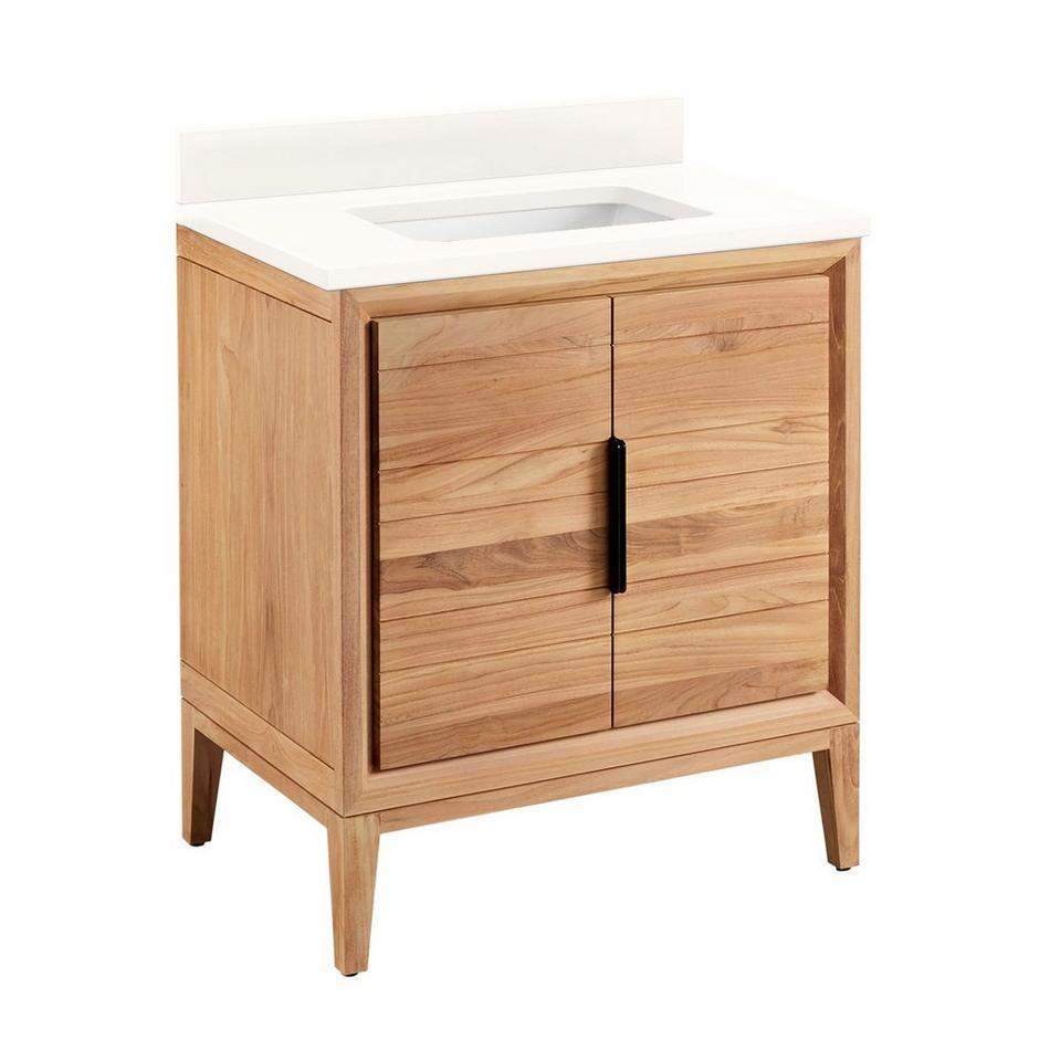 30" Aliso Teak Vanity for Rectangular Undermount - Natural Teak - Arctic White no Holes - White Sink, , large image number 0