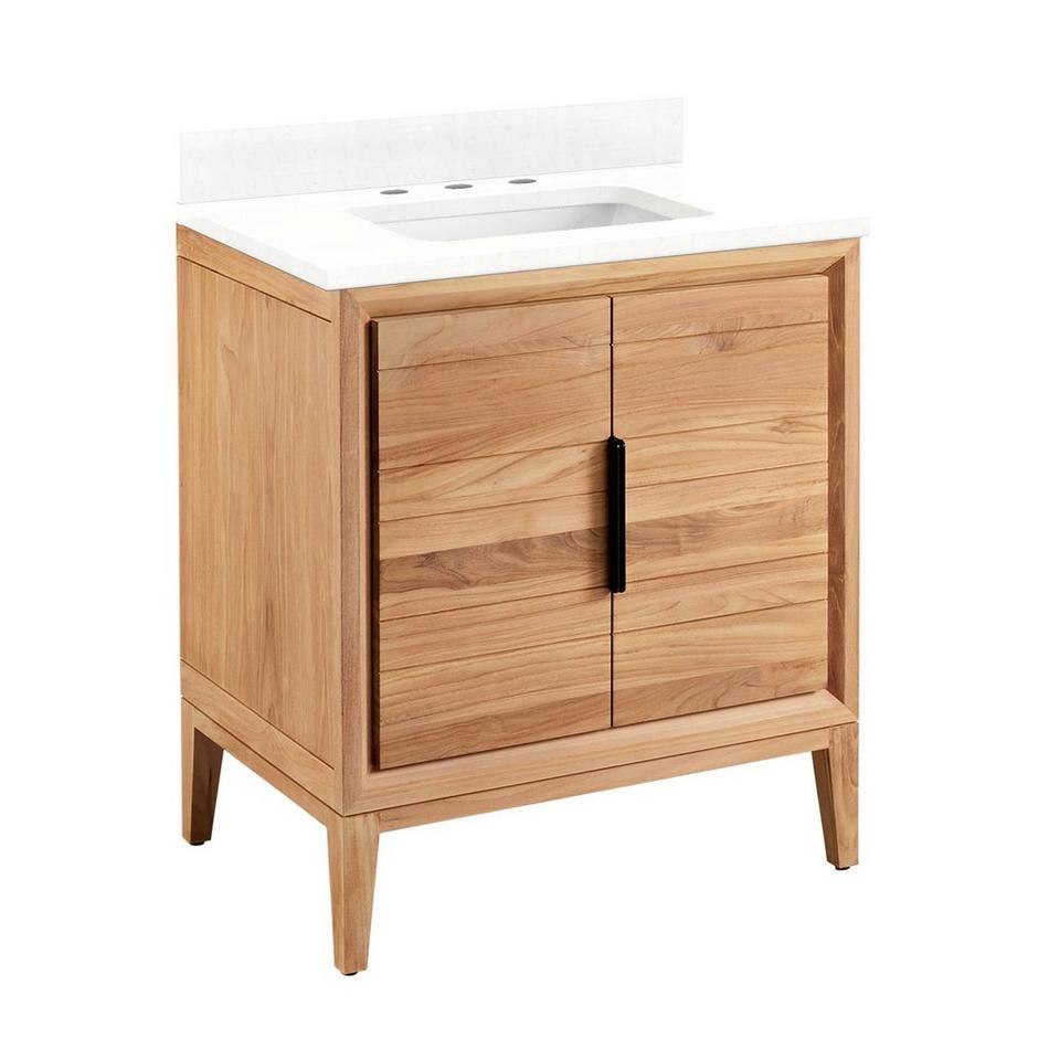 30" Aliso Teak Vanity for Rectangular Undermount - Natural Teak - Feathered White 8" - White Sink, , large image number 0