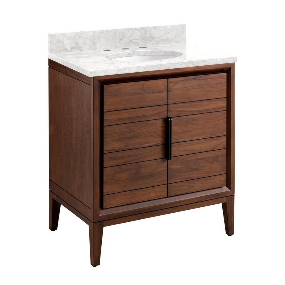 30" Aliso Teak Vanity for Undermount Sink - Java - Carrara Marble 8" - White Sink, , large image number 0