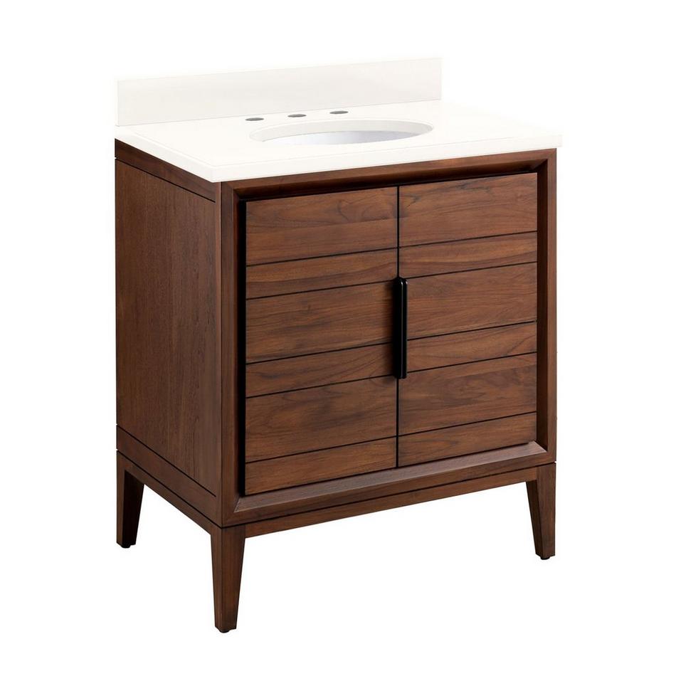 30" Aliso Teak Vanity for Undermount Sink - Java - Arctic White Quartz 8" - White Sink, , large image number 0