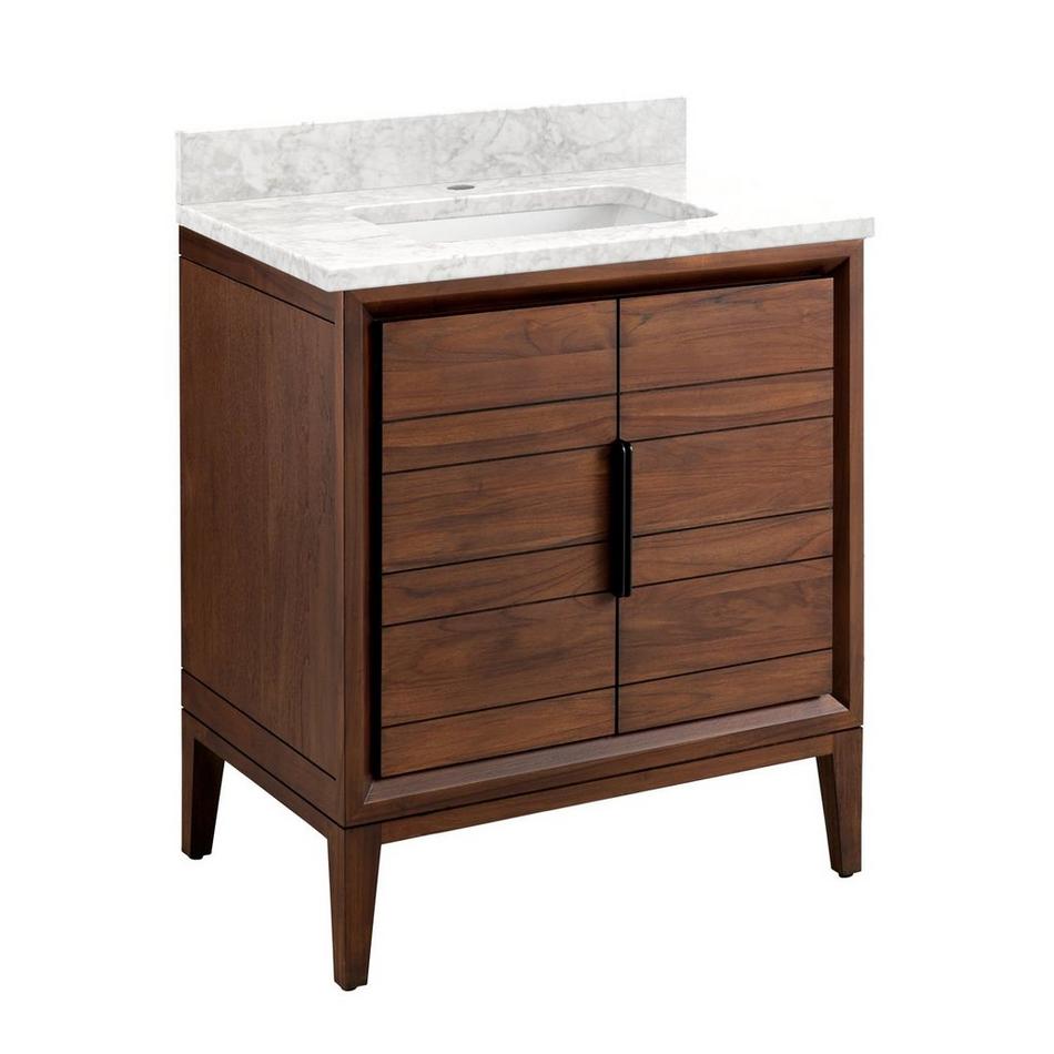 30" Aliso Teak Vanity for Rectangular Undermount - Java - Carrara Marble Single - White Sink, , large image number 0