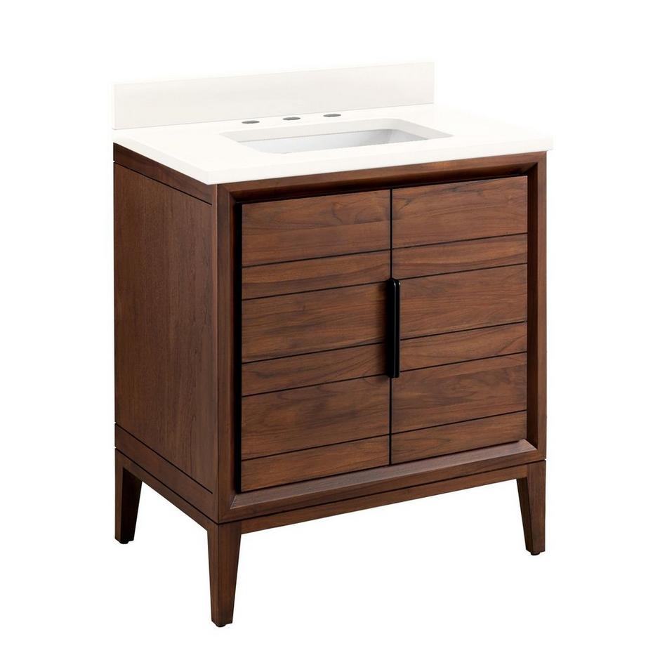 30" Aliso Teak Vanity for Rectangular Undermount - Java - Arctic White 8" - White Sink, , large image number 0