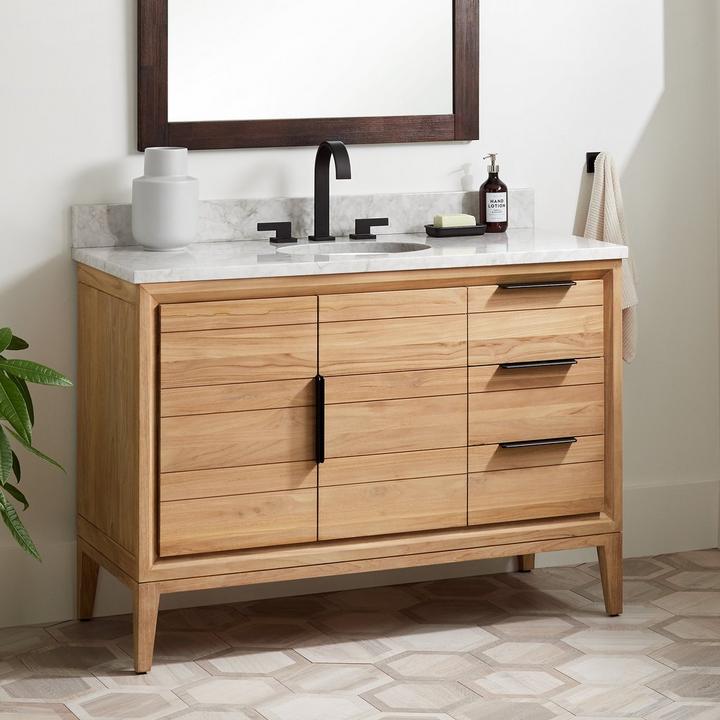 48" Aliso Teak Vanity for Undermount Sink in Natural Teak for minimalist design
