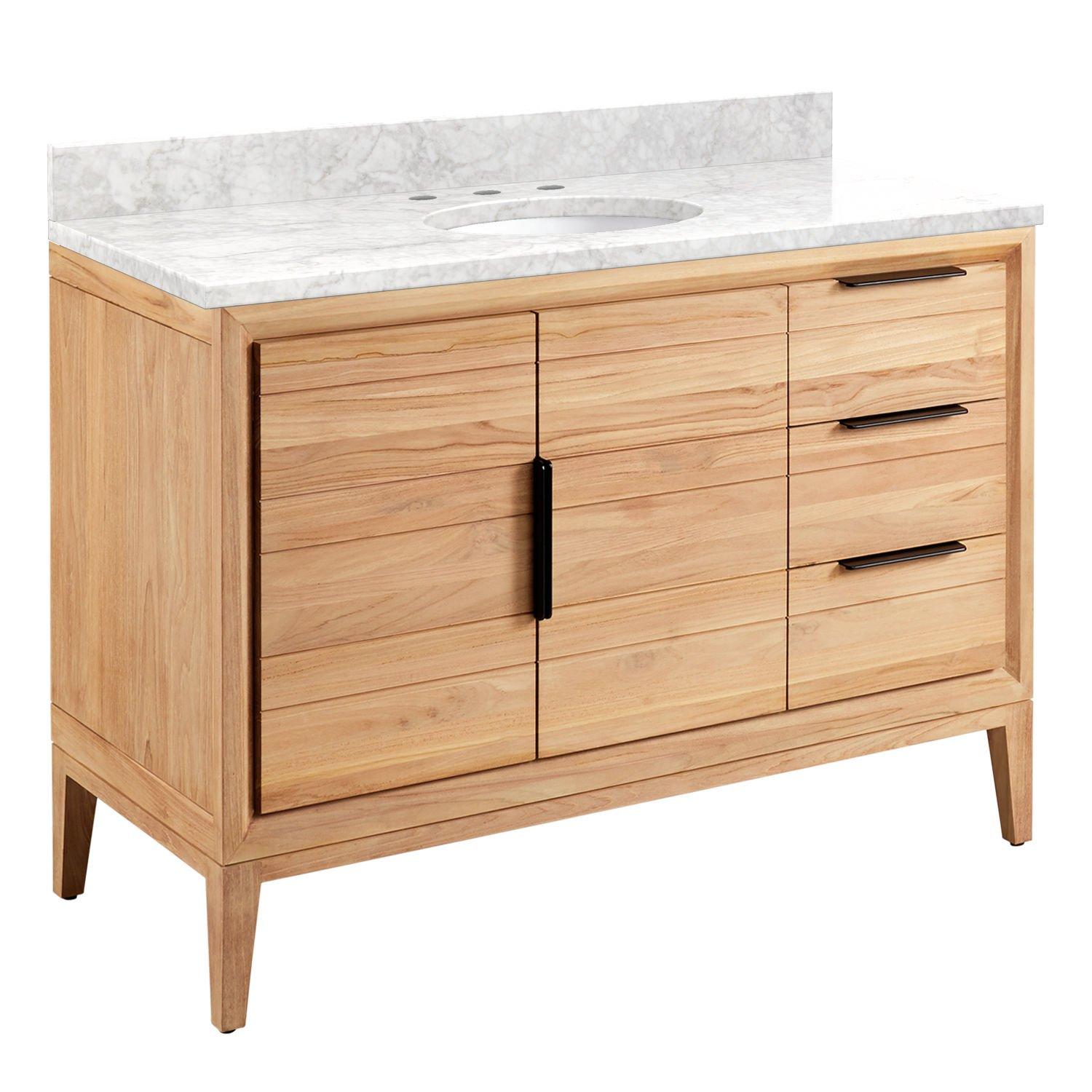 48" Aliso Teak Vanity For Undermount Sink - Natural Teak - Carrara ...