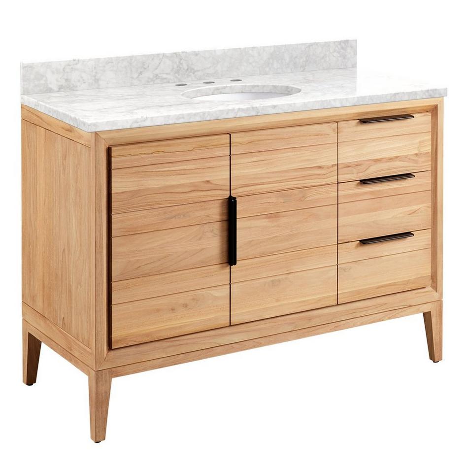 48" Aliso Teak Vanity for Undermount Sink - Natural Teak - Carrara Marble 8" - White Sink, , large image number 0