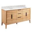 60" Aliso Teak Double Vanity for Undermount Sinks - Natural Teak - Carrara Marble 8" - White Sinks, , large image number 0