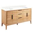 60" Aliso Teak Double Vanity for Undermount Sinks - Natural Teak - Feathered White 8" - White Sinks, , large image number 0