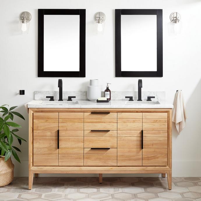 72" Osa Teak Double Vanity for Rectangular Undermount Sink Natural Teak Signature Hardware