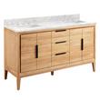 60" Aliso Teak Double Vanity for Rect Undermount - Natural Teak - Carrara Marble 8" - White Sinks, , large image number 0