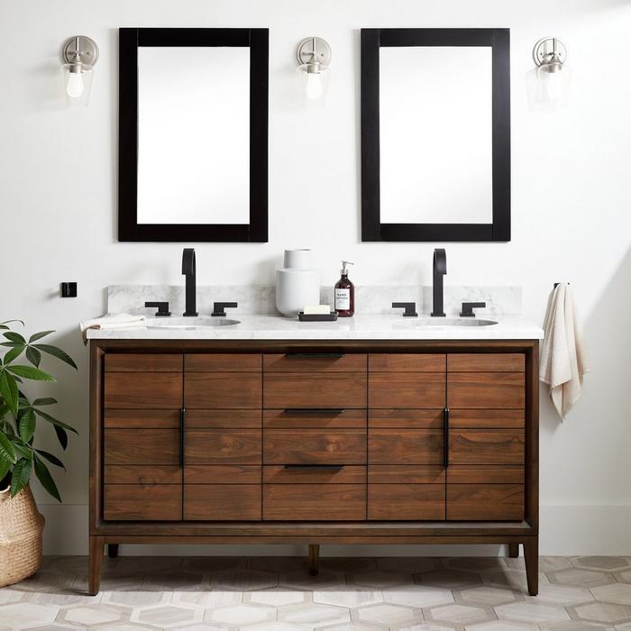 60" Aliso Teak Double Vanity for Rectangular Undermount in Java