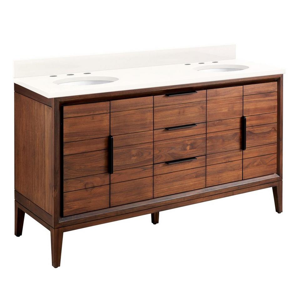 60" Aliso Teak Double Vanity for Undermount Sinks - Java - Arctic White 8" - White Sinks, , large image number 0