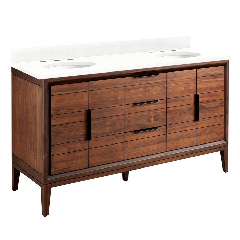 60" Aliso Teak Double Vanity for Undermount Sinks - Java - Feathered White 8" - White Sinks, , large image number 0
