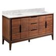 60" Aliso Teak Double Vanity for Rect Undermount - Java - Carrara Marble 1 - White Sinks, , large image number 0