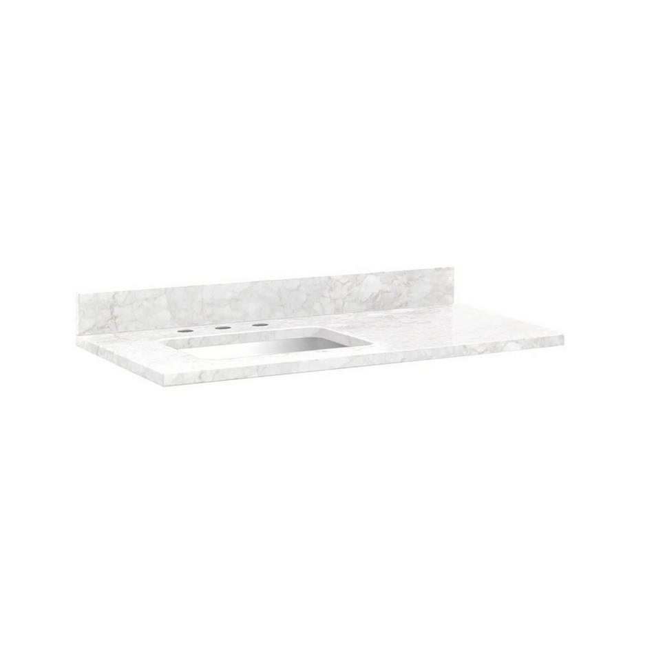 43" x 22" 3cm Marble Vanity Top For Left Offset Rectangular Undermount Sink-White-Carrara - 8", , large image number 0