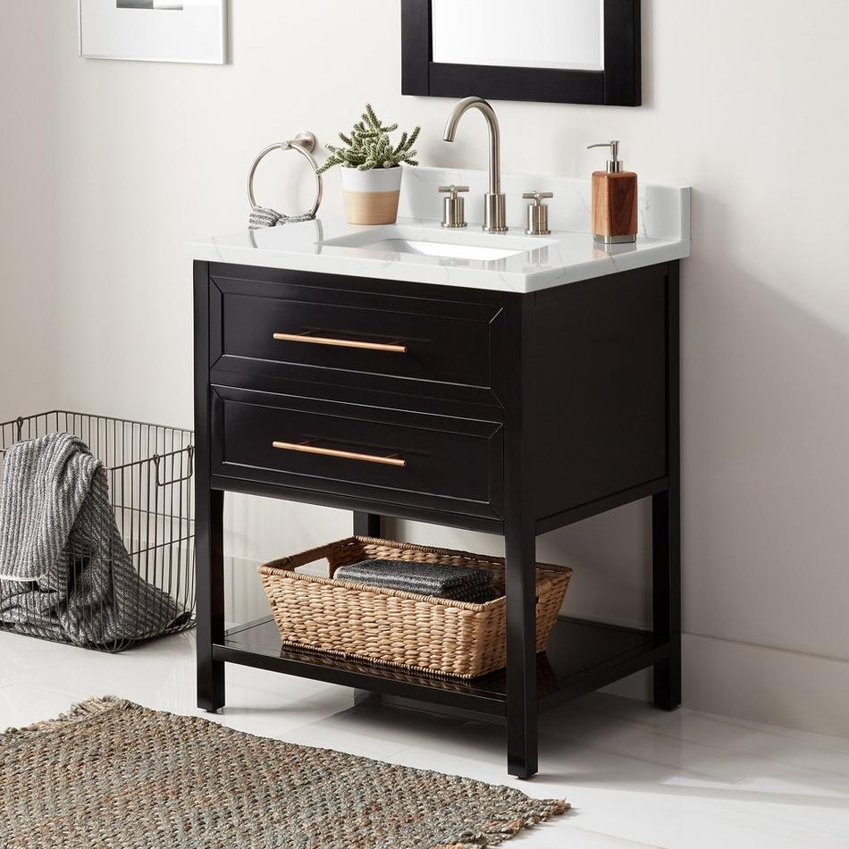 30" Robertson for Rectangular Undermount Sink - Black - Feathered White Quartz 8" - Sink, , large image number 0