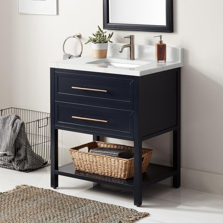 30" Robertson for Rect Undermount Sink - Midnight Navy - Feathered White Quartz Single Hole - Sink, , large image number 0