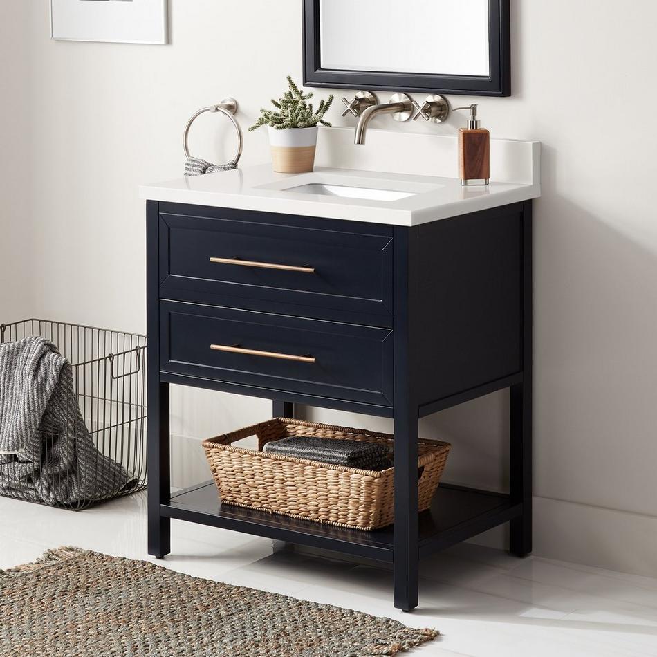 30" Robertson for Rect Undermount Sink - Midnight Navy - Arctic White Quartz no Faucet Hole - Sink, , large image number 0
