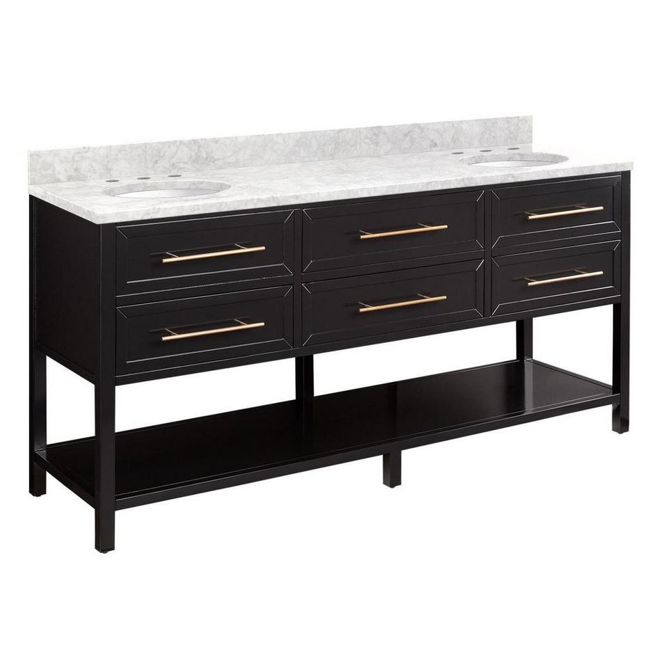72" Robertson Double for Undermount Sinks - Black - Carrara Marble 8" - Sink, , large image number 0