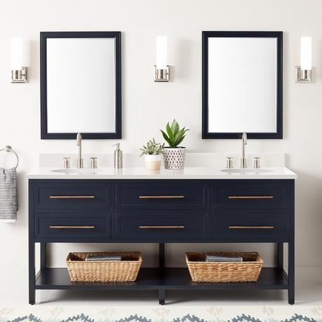 72" Robertson Double Console Vanity for Undermount Sinks - Midnight Navy Blue