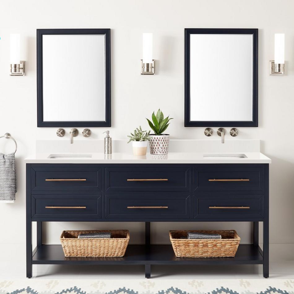 72" Robertson Dbl for Rect Undermount  - Midnight Navy - Arctic White Quartz no Faucet Holes - Sink, , large image number 0