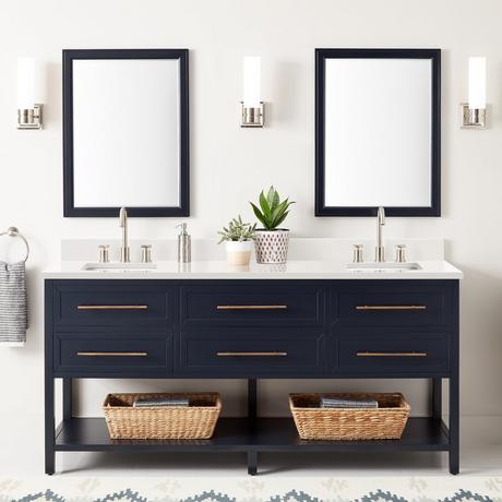 72" Robertson Double Console Vanity for Rectangular Undermount Sinks - Midnight Navy Blue