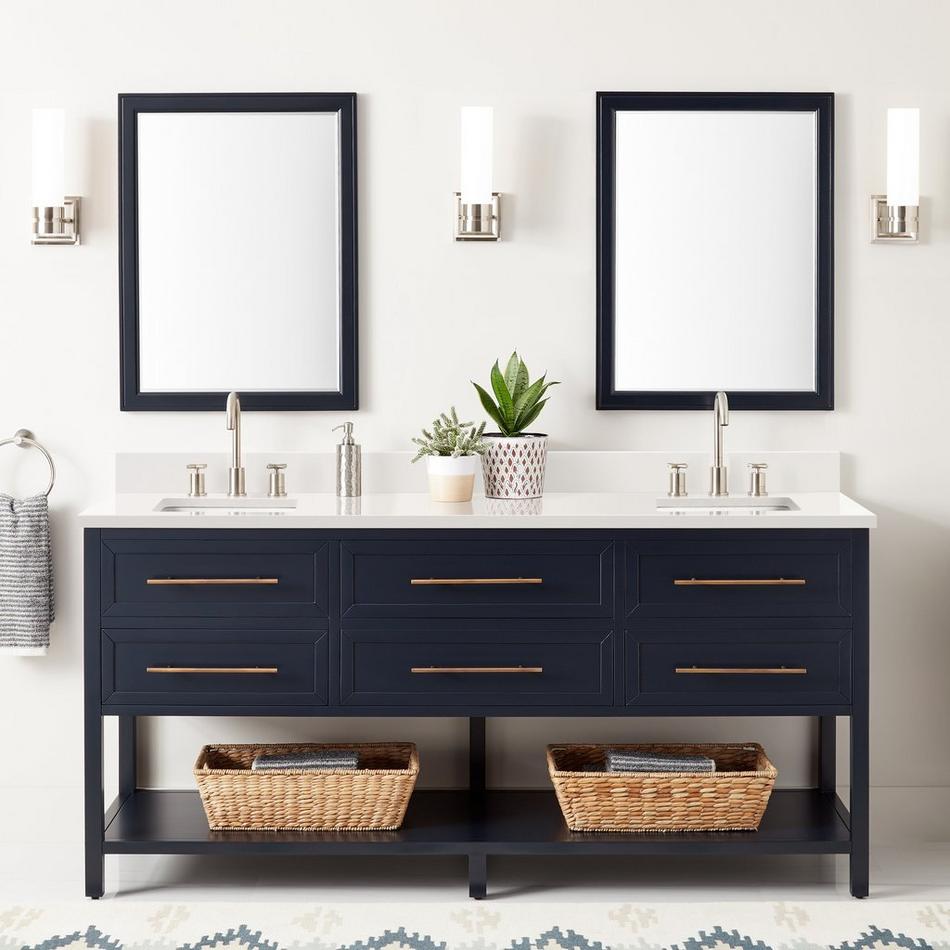 72" Robertson Dbl for Rect Undermount  - Midnight Navy - Arctic White Quartz 8" - Sink, , large image number 0