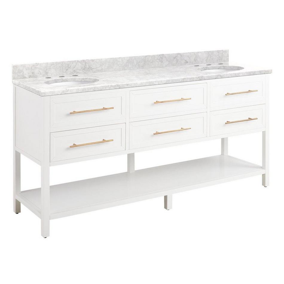 72" Robertson Double for Undermount Sinks - Bright White - Carrara Marble 8" - Sink, , large image number 0