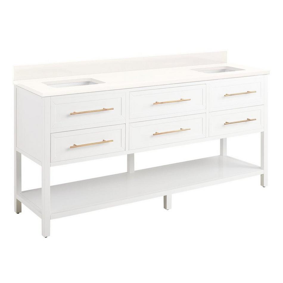 72" Robertson Dbl Rect Undermount Sinks - Bright White - Arctic White Quartz no Faucet Holes - Sink, , large image number 1
