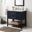 36" Robertson Mahogany Console Vanity- Midnight Navy Blue- Feathered White Widespread, White UM Sink, , large image number 0
